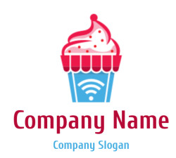 A stylized cupcake with red frosting and a blue Wi-Fi symbol on the wrapper.