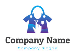 Icon of a digital shirt with a Wi-Fi symbol and a hand gesture indicating interactive technology.