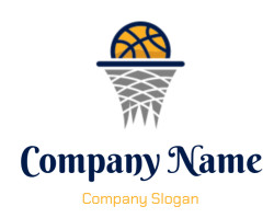 Icon of a basketball above a hoop and net design.