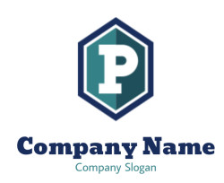 Polygon styled P logo emblem with teal and dark blue colors.