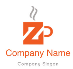 Graphic coffee cup logo with letter Z in orange and steam rising.