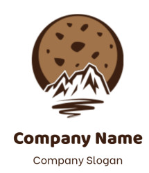 bakery logo chocolate cookie behind mountains