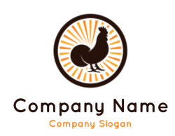 farm logo chicken silhouette in circle with rays