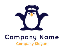 create a pet logo penguin wearing captain hat