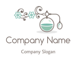 Elegant floral ornament featuring a glass globe with teal flowers and curves.