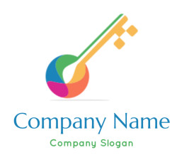 Colorful key logo designed with a paint palette motif.