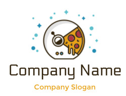 Illustration of a pizza slice designed as a moon in space with stars.