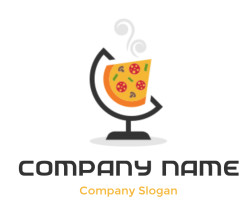 Illustration of a pizza slice positioned on a globe stand, depicting a creative food concept.