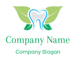 Dental logo featuring a tooth icon with surrounding green leaf design.