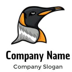 Stylized illustration of a penguin's head with orange and gray details.