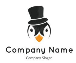 A stylized cartoon penguin wearing a top hat.