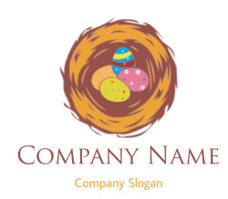 Illustration of colorful Easter eggs nestled in a nest.