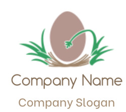 Illustration of an egg resting in a nest with surrounding green leaves.