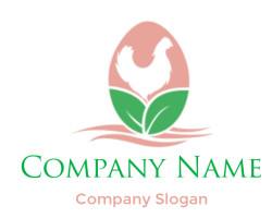 farm logo negative space hen on egg with leaves