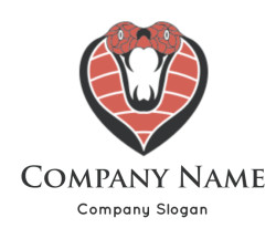 Stylized illustration of a cobra head with a symmetrical black and red design.