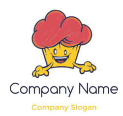 Cheerful cartoon muffin character with a smiling face and bright colors.