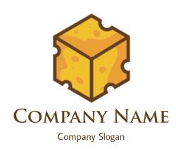 Isometric icon of a yellow cheese cube with holes.