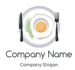 Illustration of a fried egg on a plate with a fork and knife.