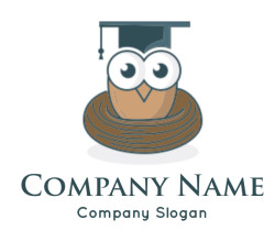 education logo owl with graduation hat in nest