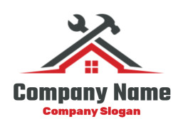 Logo featuring a roof with a hammer and wrench crossed above, symbolizing home repair and maintenance.