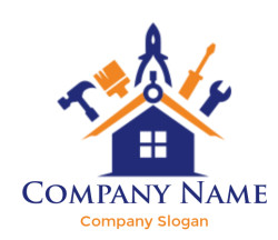 home improvement logo tools on top of roof