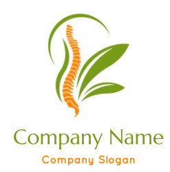 Logo featuring a stylized orange spine and green leaves symbolizing organic chiropractic care.