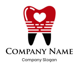 Illustration of a red tooth with a heart shape in the center.