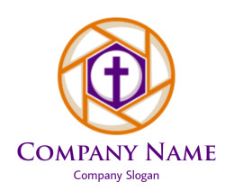 religious logo cross inside hexagon shape