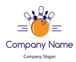 Illustration of a bowling ball striking pins in a stylized design.