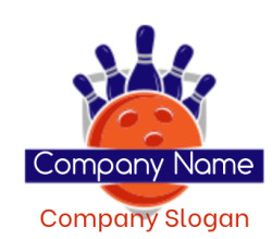 Logo featuring an orange bowling ball and blue pins.