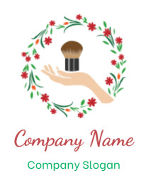 beauty logo powder brush on hand in wreath