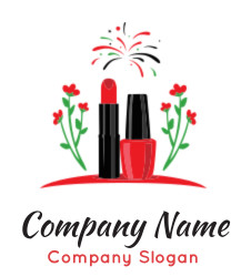 beauty logo cosmetics with flowers and fireworks