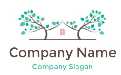 landscape logo trees forming house and window