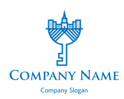 Jerusalem tourism logo featuring a blue key shape with a cityscape design.