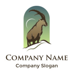 Illustration of a mountain goat in silhouette form with prominent horns, standing on a hill against a gradient background.