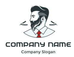 Illustrated profile portrait of a bearded man with a striped shirt and red tie.