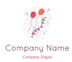 Colorful balloons and confetti create a festive celebration atmosphere.