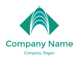 Abstract geometric logo with teal arches and symmetrical design.