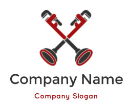 Illustration of two crossed pipe wrenches in red and black.