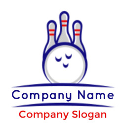 Illustration of a bowling ball with a smiling face and three bowling pins.