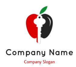 Logo design featuring an apple with a key silhouette.