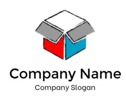 Illustration of an open box with red and blue sides and a black top.