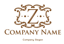 Ornate vintage design featuring the letter Z in brown with decorative elements.