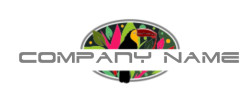 Tropical logo with a toucan and vibrant colorful leaves.