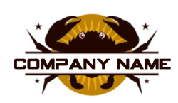 Stylized crab silhouette logo with stars and decorative elements.