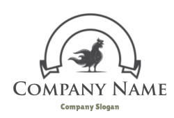 Black and white silhouette of a rooster with a ribbon banner above.