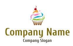 Illustration of a colorful cupcake with a cherry on top and swirled frosting.