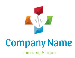 Logo featuring a heart with ECG wave and colorful geometric shapes.