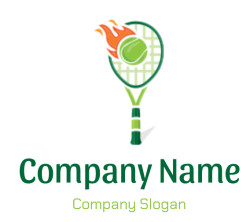 Illustration of a fiery tennis ball with a tennis racket.