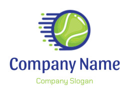 Tennis ball icon with dynamic motion lines and blue accents.